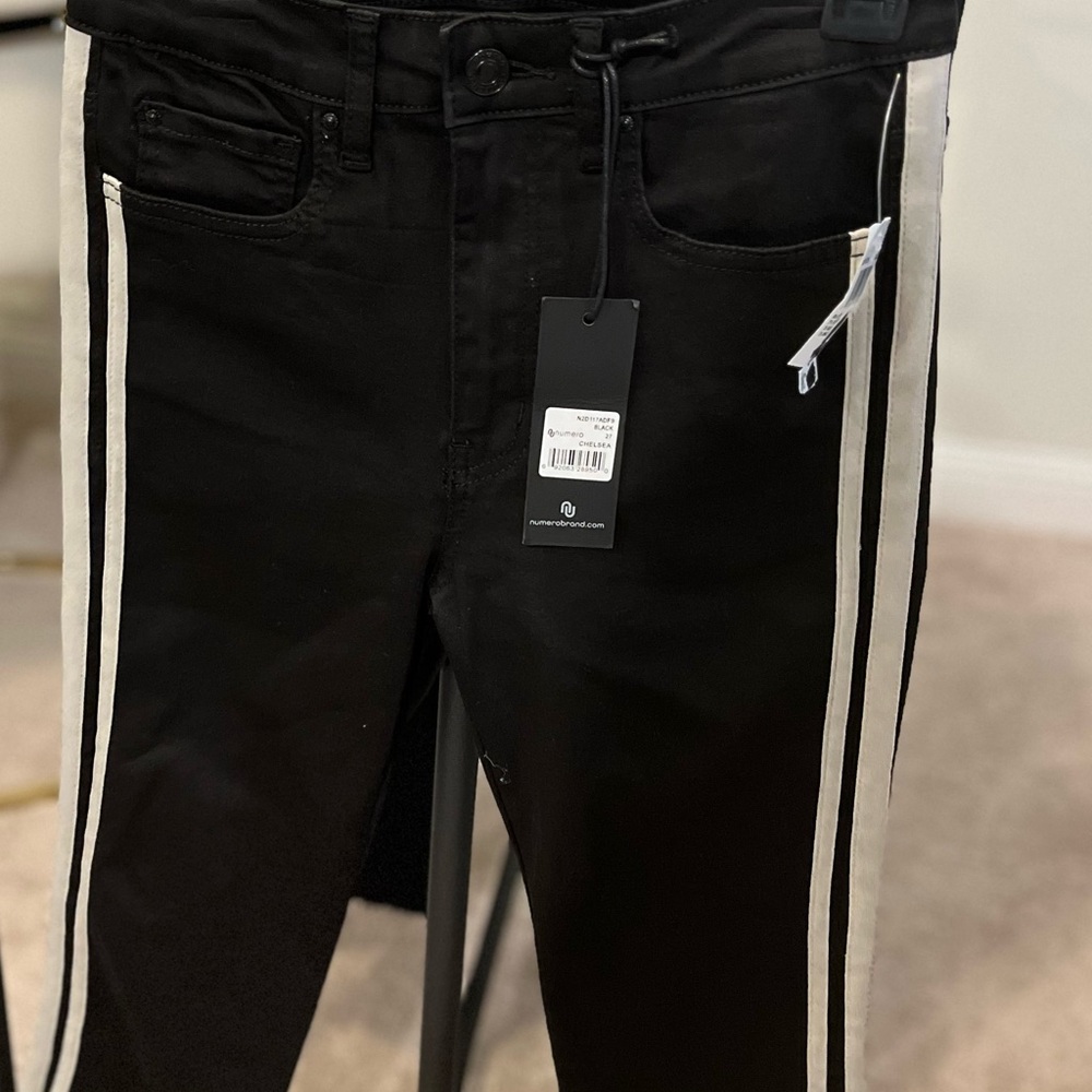 Women’s Black Jeans with White Stripes